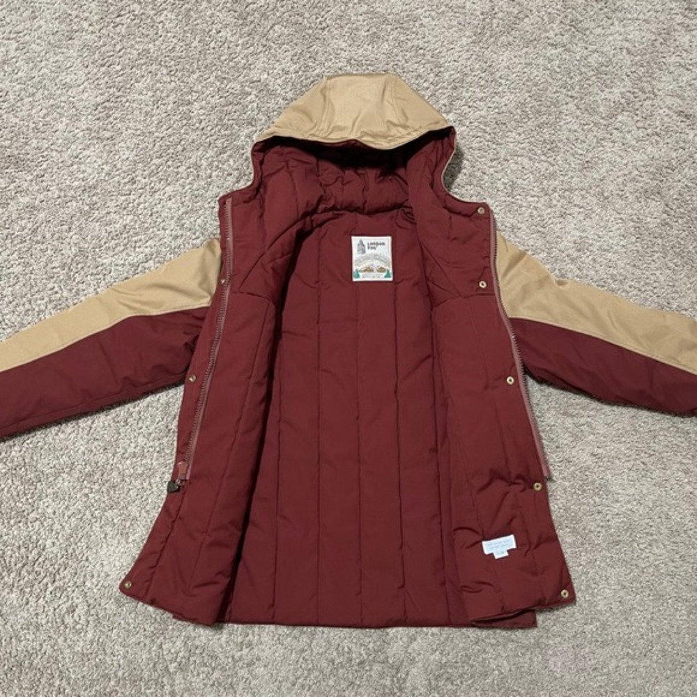VTG London Fog Jacket Womens Large Tan Burgundy Hooded Parka 80s Coat - Picture 7 of 12